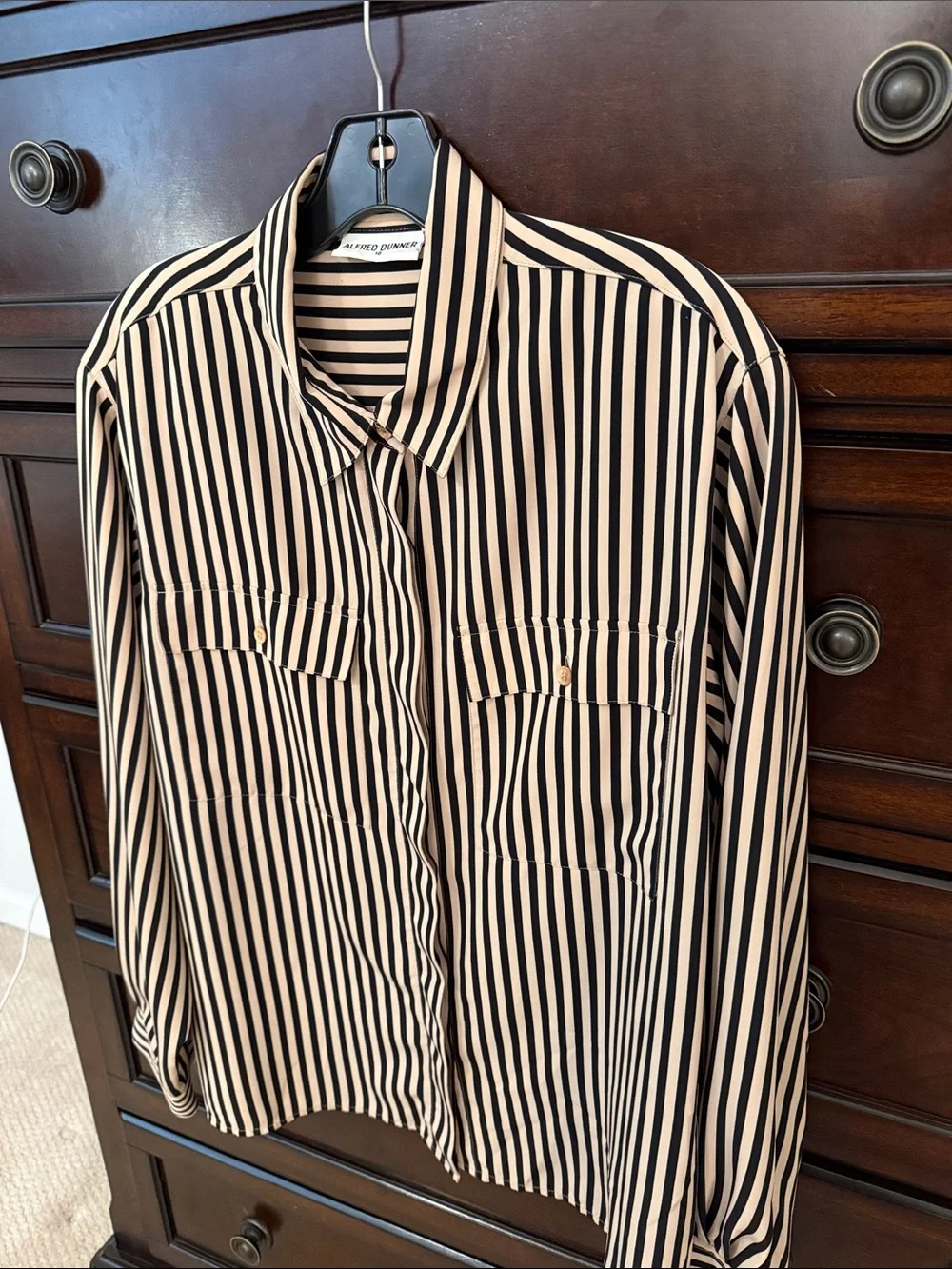 Alfred Dunner Black and Cream Vertical Stripe Button-Front Shirt - Picture 3 of 5
